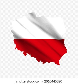 Waving flag Map Of Poland with transparent background, vector illustration in eps file