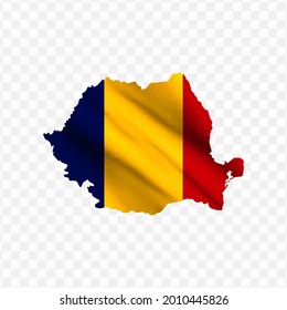 Waving flag Map Of romania with transparent background, vector illustration in eps file