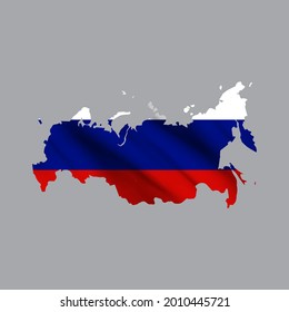 Waving flag Map Of Russia with gray background, vector illustration in eps file