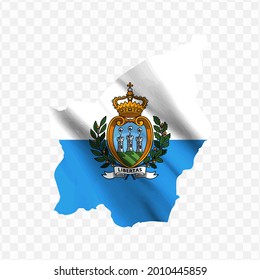 Waving flag Map Of 
San Marino with transparent background, vector illustration in eps file