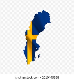 Waving flag Map Of Sweden with transparent background, vector illustration in eps file