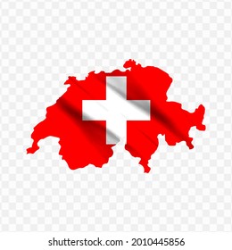 Waving flag Map Of Switzerland with transparent background, vector illustration in eps file