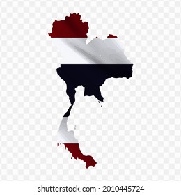 Waving flag Map Of Thailand with transparent background, vector illustration in eps file