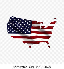 Waving flag Map Of United States of America with transparent background, vector illustration in eps file