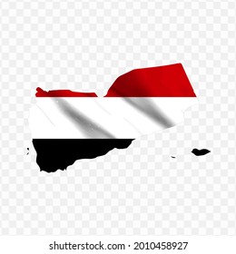 Waving flag Map Of Yemen with transparent background, vector illustration in eps file