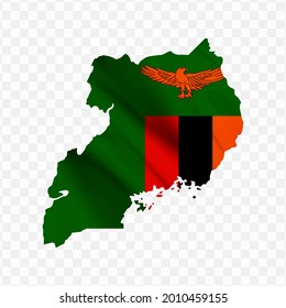 Waving flag Map Of Zambia with transparent background, vector illustration in eps file