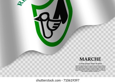 waving flag of Marches is a province of Italy on transparent background. Template for banner or poster. vector illustration