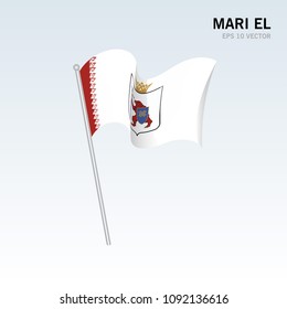 Waving flag of Mari El republics of Russia on gray background