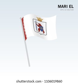 Waving flag of Mari El republics of Russia on gray background