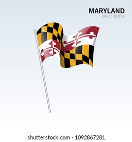 Waving flag of Maryland state of United States of America on gray background