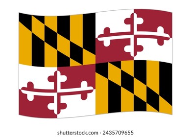Waving flag of the Maryland state. Vector illustration.