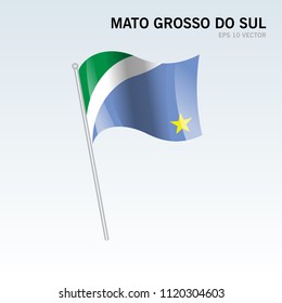 Waving flag of Mato Grosso do Sul states,federal district of Brazil isolated on gray background