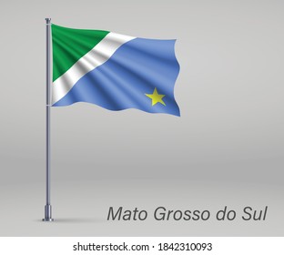 Bandera ondeando de Mato Grosso do Sul - Estado de Brasil en asta. Afiche del día de la independencia 