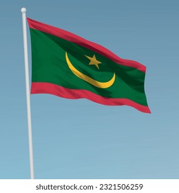 Waving flag of Mauritania on flagpole. Template for independence day poster design