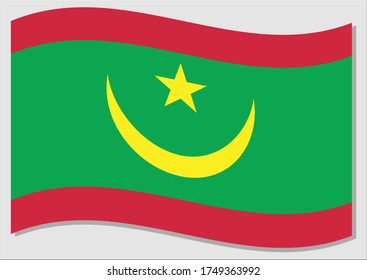 Waving flag of Mauritania vector graphic. Waving Mauritanian flag illustration. Mauritania country flag wavin in the wind is a symbol of freedom and independence.