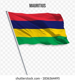 Waving flag of Mauritius . Illustration of flag of the Africa on the flagpole. 3d vector icon isolated on transparent background