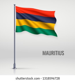 Waving flag of Mauritius on flagpole. Template for independence day poster design