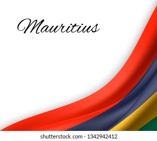 waving flag of Mauritius on white background. Template for independence day. vector illustration