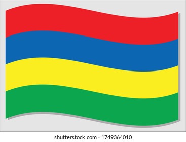 Waving flag of Mauritius vector graphic. Waving Mauritian flag illustration. Mauritius country flag wavin in the wind is a symbol of freedom and independence.