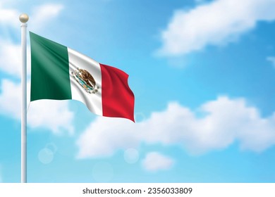 Waving flag of Mexico on sky background. Template for independence day poster design