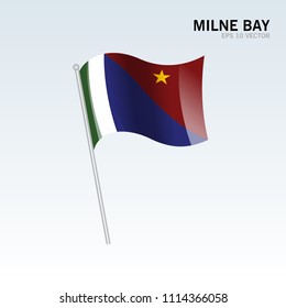 Waving flag of Milne Bay provinces,autonomous region,district of Papua New Guinea isolated on gray background