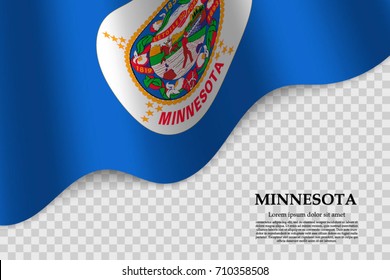 waving flag of Minnesota is a state of USA on transparent background. Template for banner or poster. vector illustration