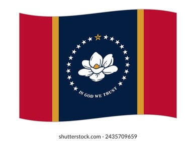 Waving flag of the Mississippi state. Vector illustration.