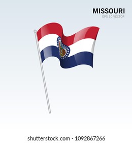 Waving flag of Missouri state of United States of America on gray background