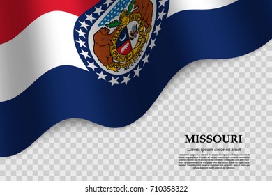 waving flag of Missouri is a state of USA on transparent background. Template for banner or poster. vector illustration