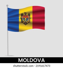 Waving flag of Moldova on flagpole. Template for independence day poster design
