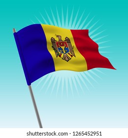 Waving flag of Moldova. Vector drawing illustration of flag.