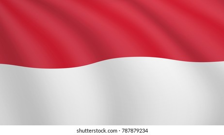 Waving flag of Monaco. Current national flag of Principality of Monaco. Illustration of lying wavy shaded flag of Monaco country. Background with monacan flag.