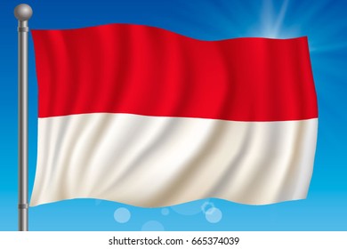 Waving flag of Monaco on a sky background. Vector illustration