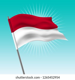 Waving flag Monaco. Vector drawing illustration of flag.