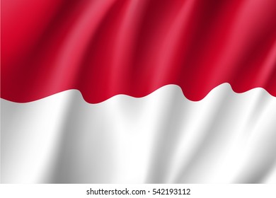 Waving flag of Monaco. Vector illustration of 3D icon with red and white colors.