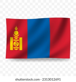 Waving flag of Mongolia. Illustration of flag on transparent background(PNG).