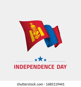 Waving flag of Mongolia for independence day greeting card, banner, social media vector illustration