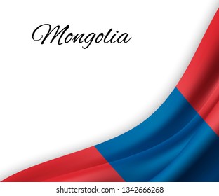 waving flag of Mongolia on white background. Template for independence day. vector illustration