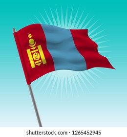 Waving flag of Mongolia. Vector drawing illustration of flag.
