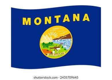 Waving flag of the Montana state. Vector illustration.