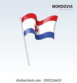 Waving flag of Mordovia republics of Russia on gray background