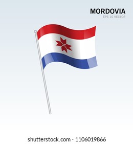 Waving flag of Mordovia republics of Russia on gray background