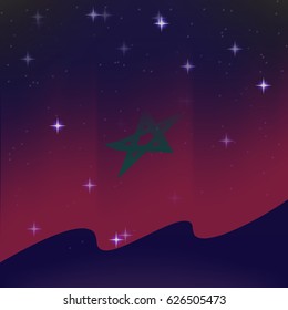 Waving flag of Morocco. Background of the night starry sky. Shining in the colors of the national flag. vector illustration