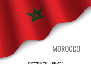 waving flag of Morocco with copyspace. Template for brochure. vector illustration