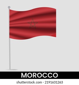 Bandera ondeando Marruecos en asta. Plantilla para diseño de afiches del día de la independencia
