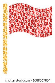 Waving flag mosaic of dollar symbols and circle dots. Vector money pictograms are combined into waving flag shape.