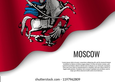 waving flag of Moscow is a region and city of Russia on transparent background. Template for banner or poster. vector illustration