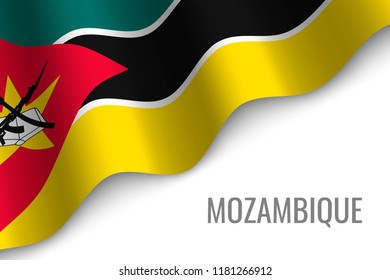 waving flag of Mozambique with copyspace. Template for brochure. vector illustration