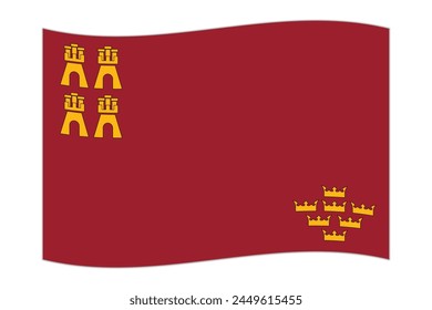 Waving flag of Murcia, administrative division of Spain. Vector illustration.