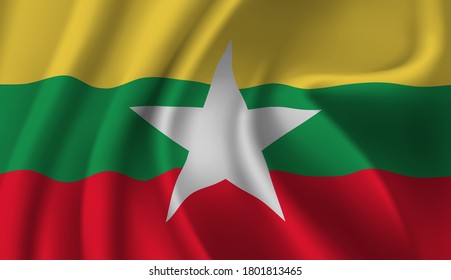 Waving flag of the Myanmar. Waving Myanmar flag